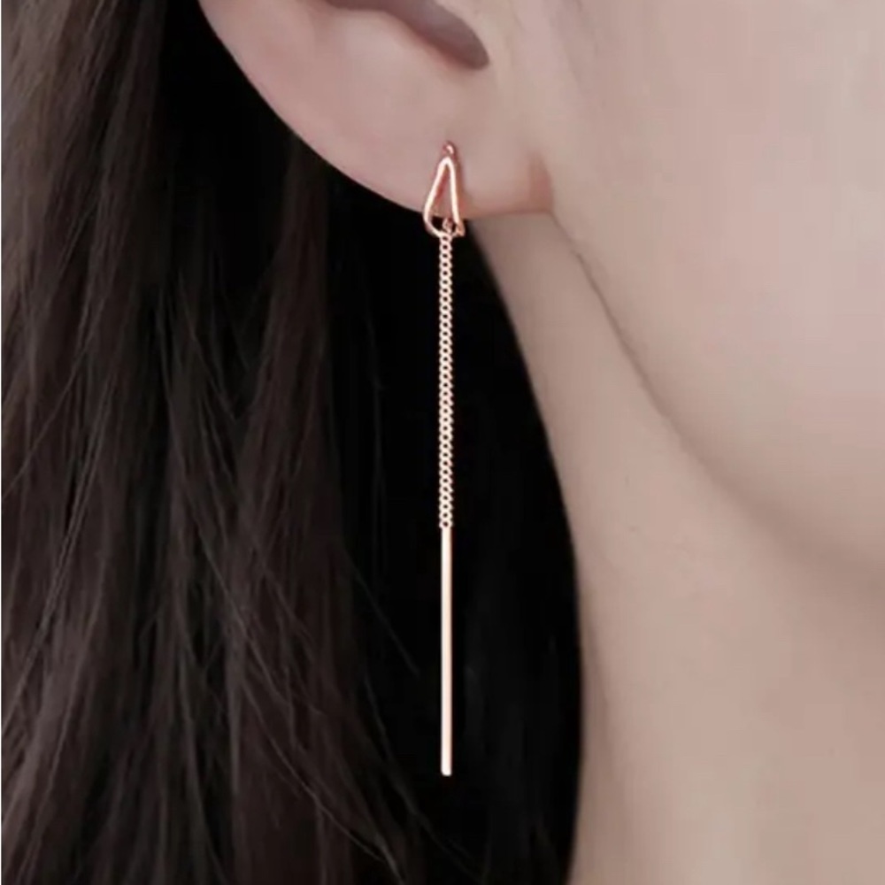 Rose Gold Plated Water drop chain threader earrings. New.